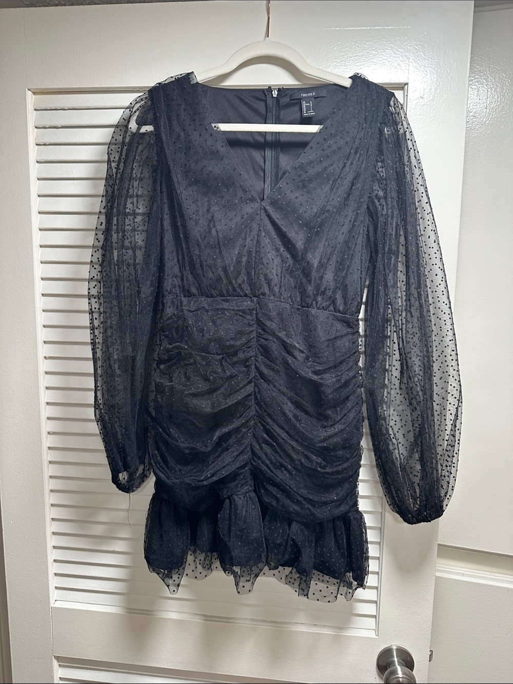 Stylish Black Mesh Ruched Mini Dress